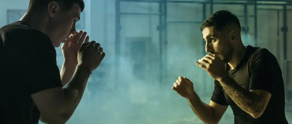 Two men training in martial arts.